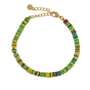 Bracelet disques vinyles verts jaunes et marrons