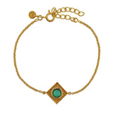 Bracelet doré carré pierre ronde et zircons - ONYX VERTE -