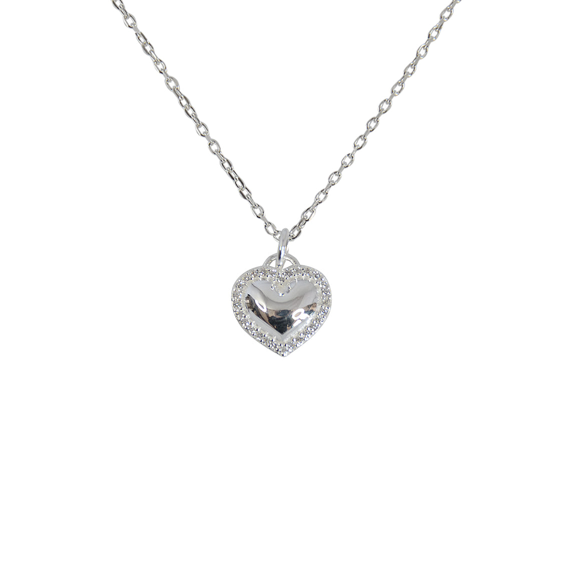 Collier coeur argent 925 bombé et zircons blancs