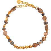 Bracelet doré fil marron et perles de bois