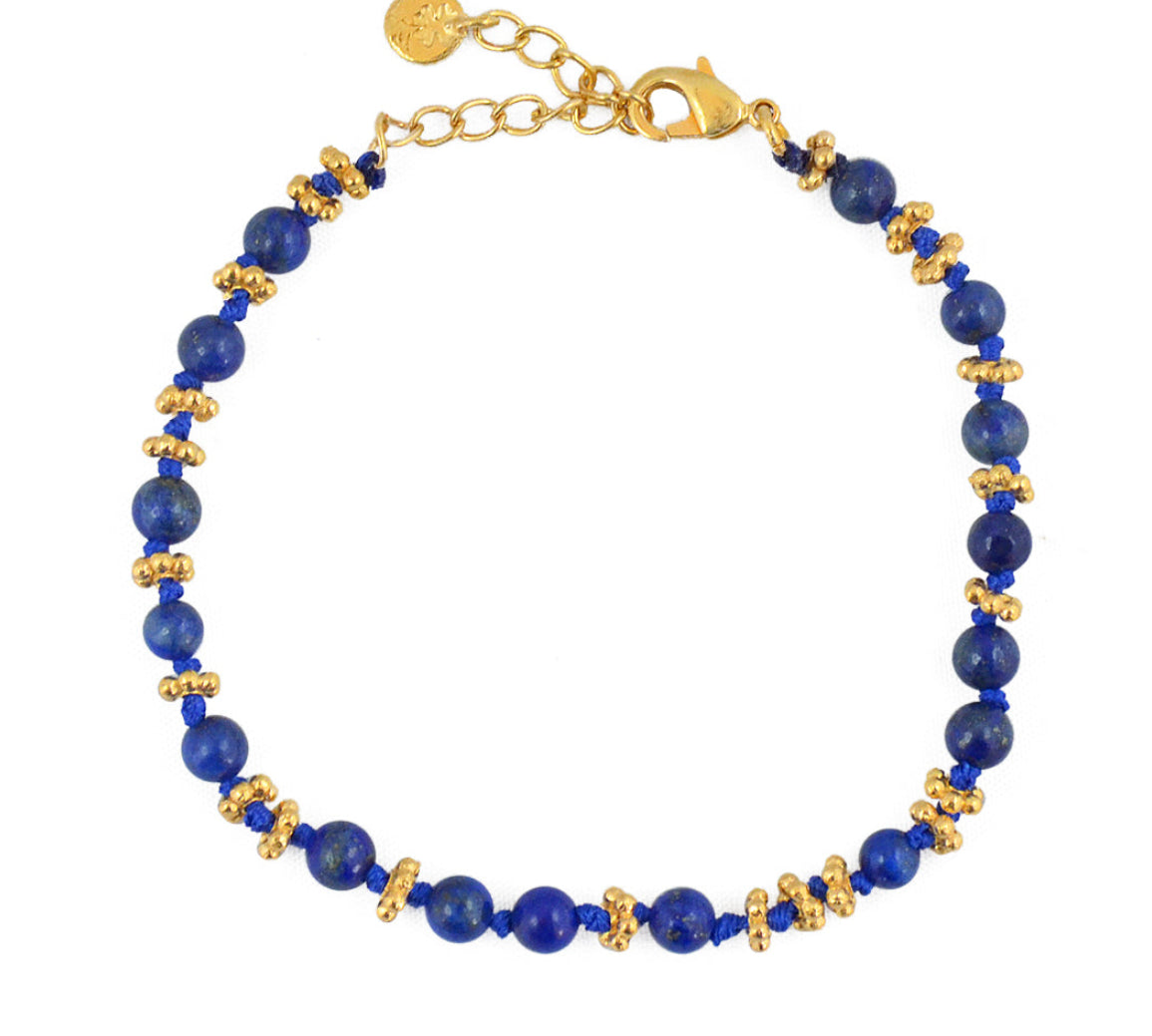 Bracelet doré pierres naturelles noeuds et disques boules -