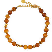Bracelet perles noeuds et disques dorés - CORNALINE MARRON