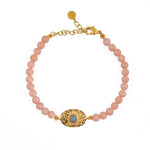 Bracelet doré pierres plaque ovale martelée - ROSE