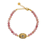 Bracelet doré pierres plaque ovale martelée - AGETE ROSE