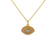 Collier doré et oeil pierre et zircons - PIERRE DE LUNE