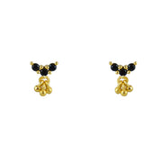 Boucles dorées 3 zircons et pampilles - ZIRCON NOIR -