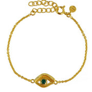 Bracelet doré oeil texturé et pierre - ONYX VERTE