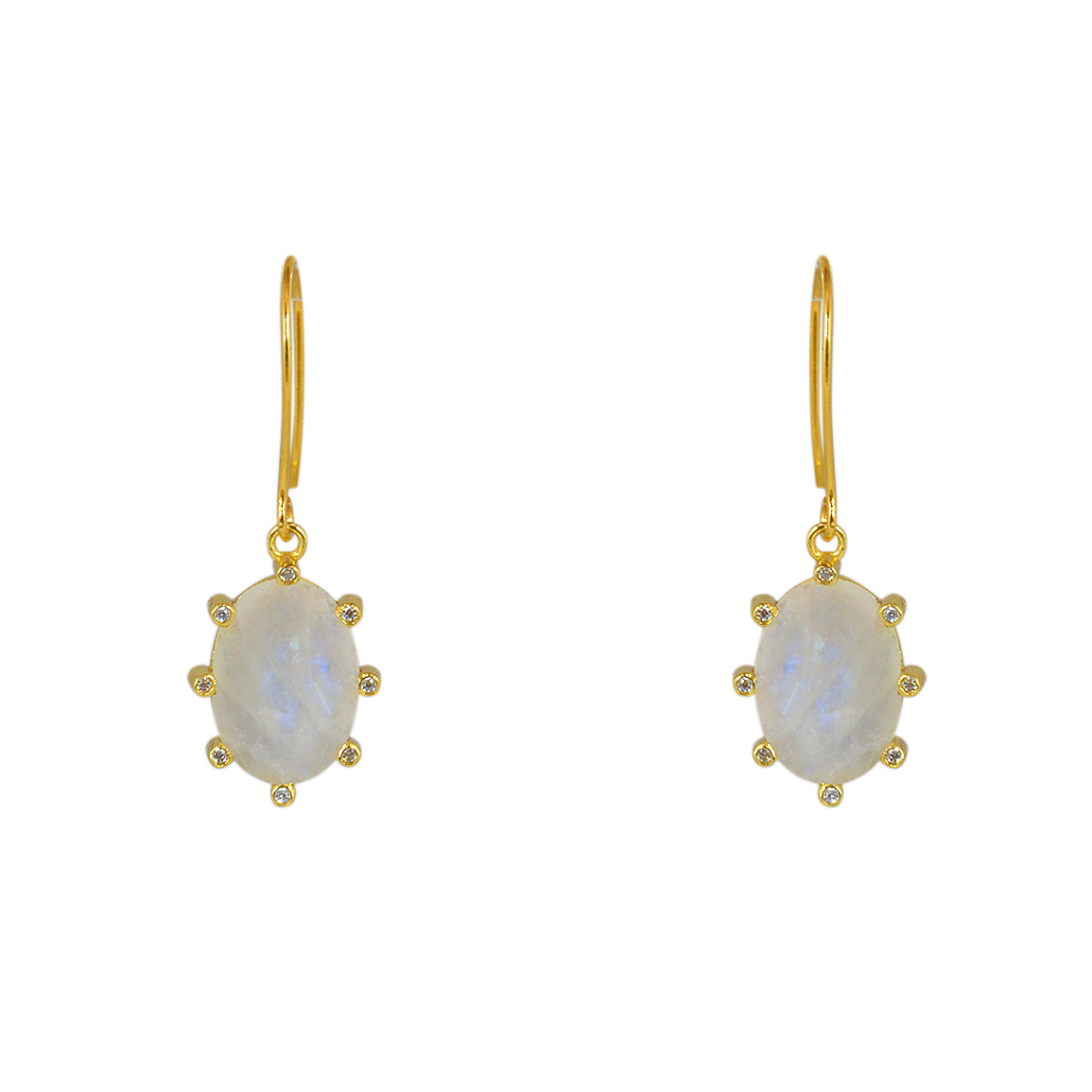 Boucles dorées pierre ovale facettée et zircons - PIERRE DE