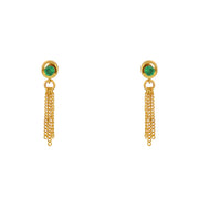 Boucles dorées pierre et 3 chainettes - ONYX VERTE
