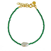 Bracelet pierres fines et perle de culture - ONYX VERTE -