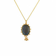 Collier doré pierre ovale XXL et pampilles - LABRADORITE -