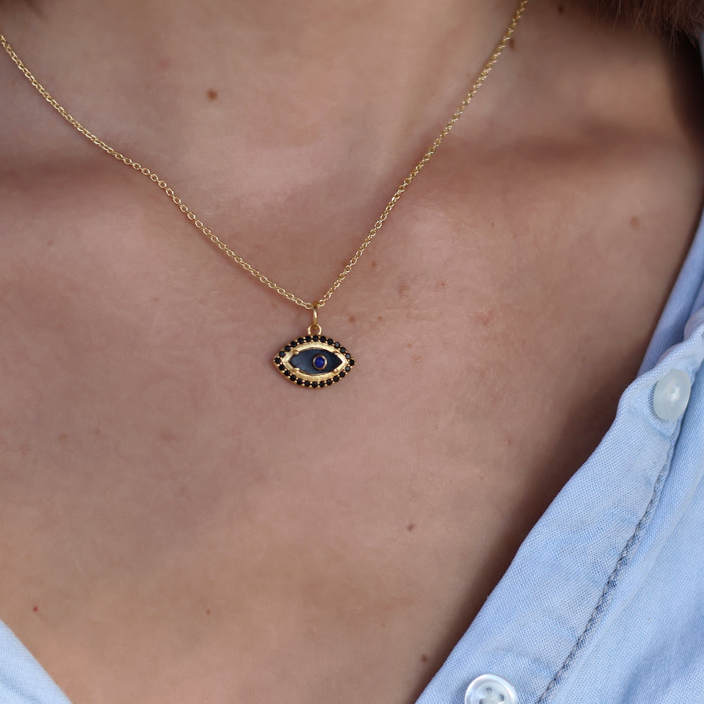 Collier doré oeil pierre et zircons - ONYX NOIRE