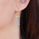 Boucles d'oreilles dorées cascade en labradorite et zircons blancs