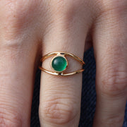 Bague dorée double et pierre cabochon - 50 / ONYX VERTE