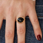 Bague dorée pierre cabochon ovale - 50 / ONYX NOIRE