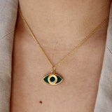 Collier doré oeil ovale en pierre naturelle - ONYX VERTE